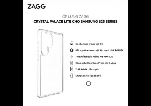 Ốp lưng ZAGG Crystal Palace Lite Clear cho Samsung S25 Plus