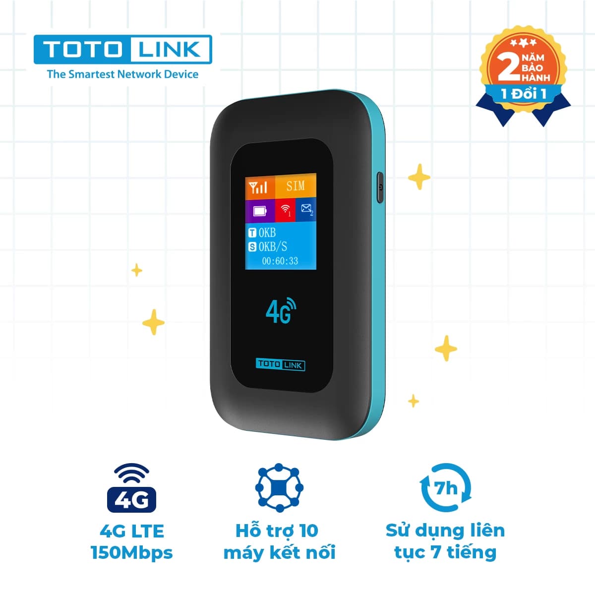 Bộ phát Wifi di động 4G LTE Totolink M3L Wifi 6 AX300 tốc độ 150Mbps