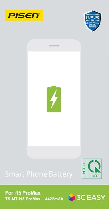 Pin iPhone 15 Pro Max PISEN (Dung lượng chuẩn 4422mAh)