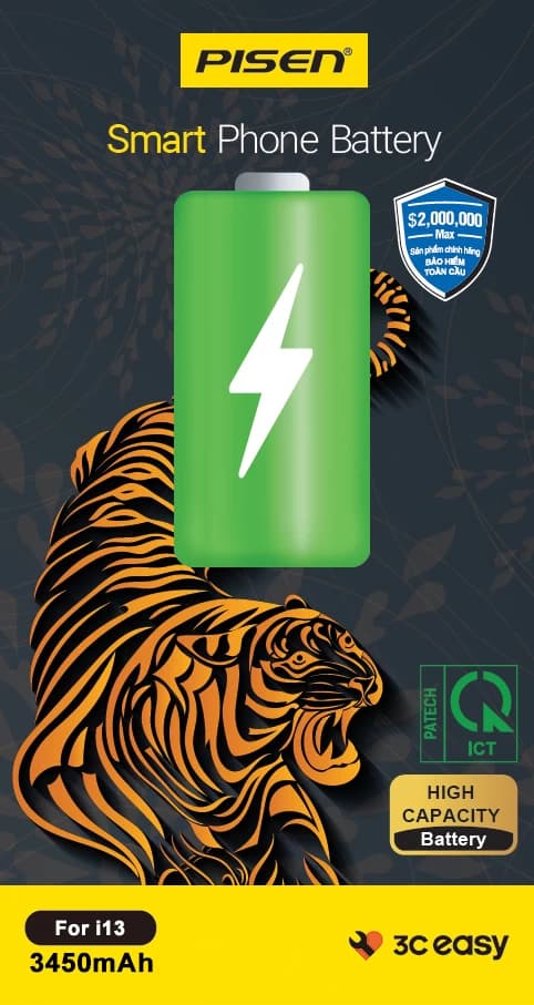 Pin iPhone 13 Pisen (dung lượng cao 3450mAh)