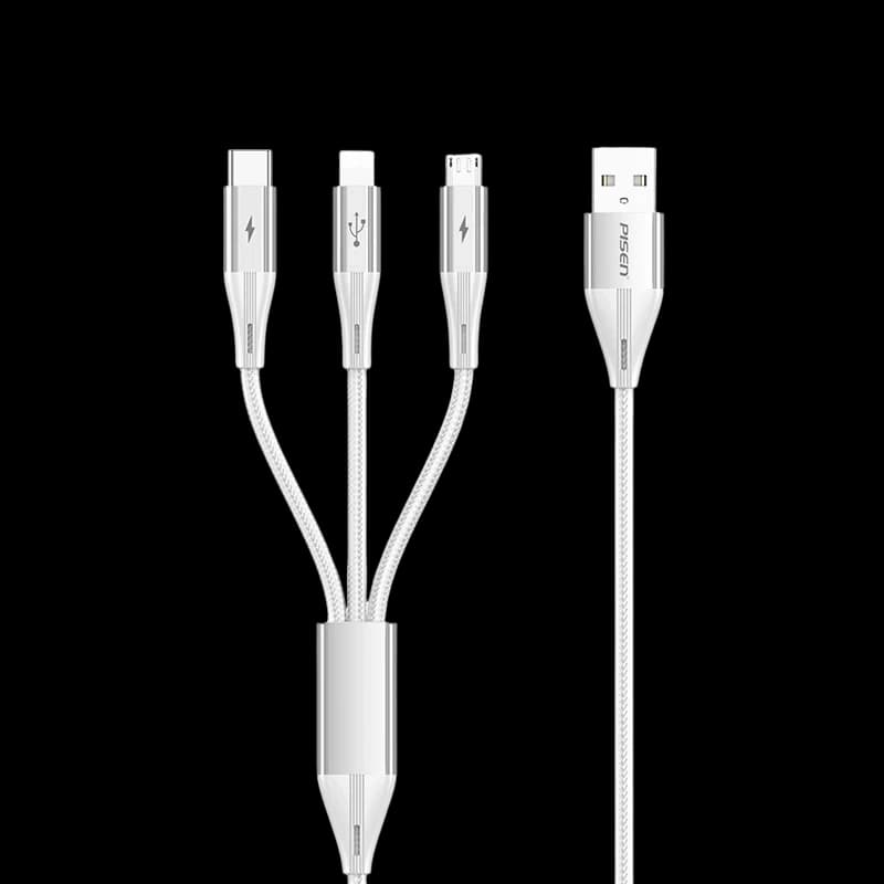 Cáp PISEN Fast 3 in 1 (Lightning USB C Micro) USB A Anti break 1.5m