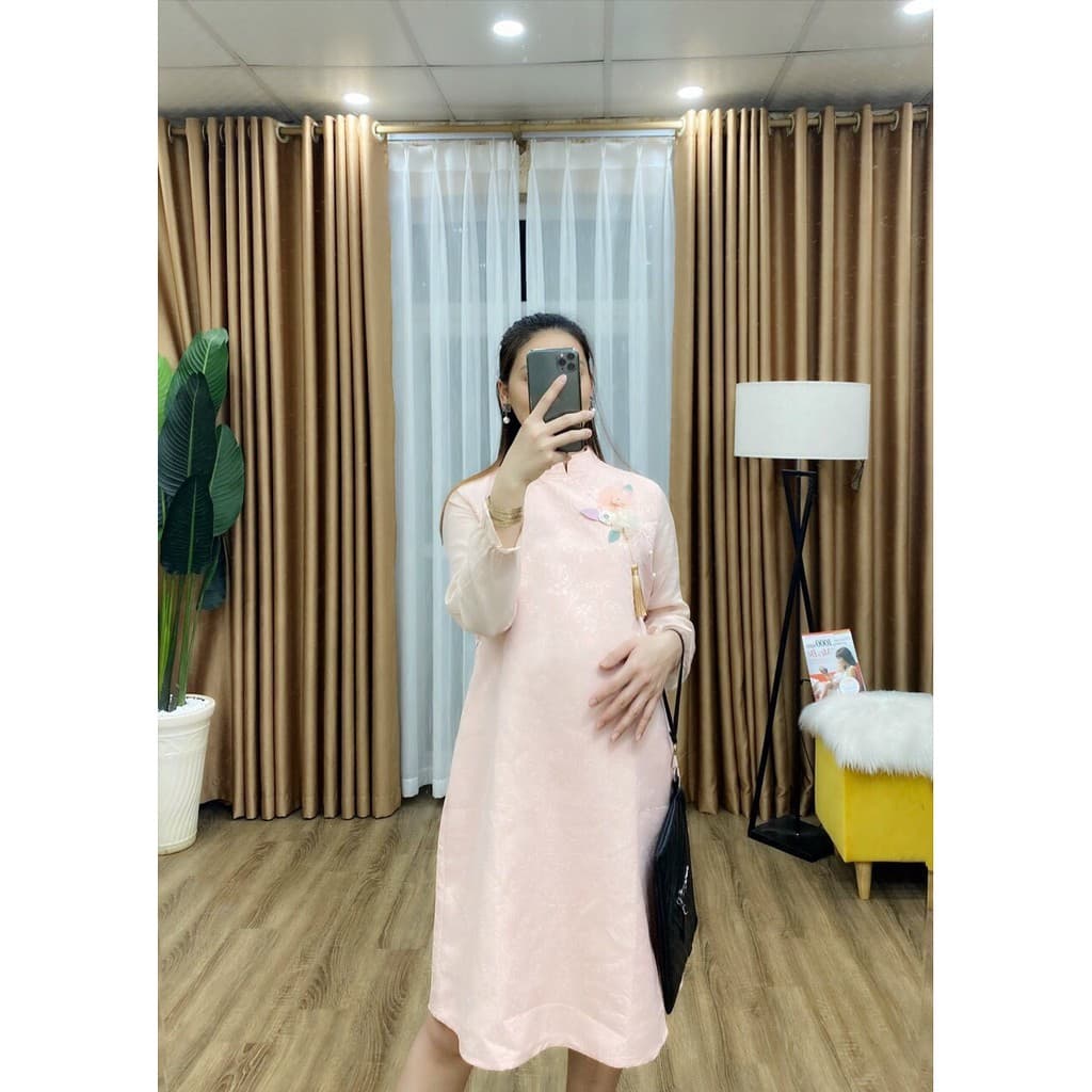 Váy bầu cách tân dáng suông chất gấm 45 70kg Váy bầu thiết kế maternity dress