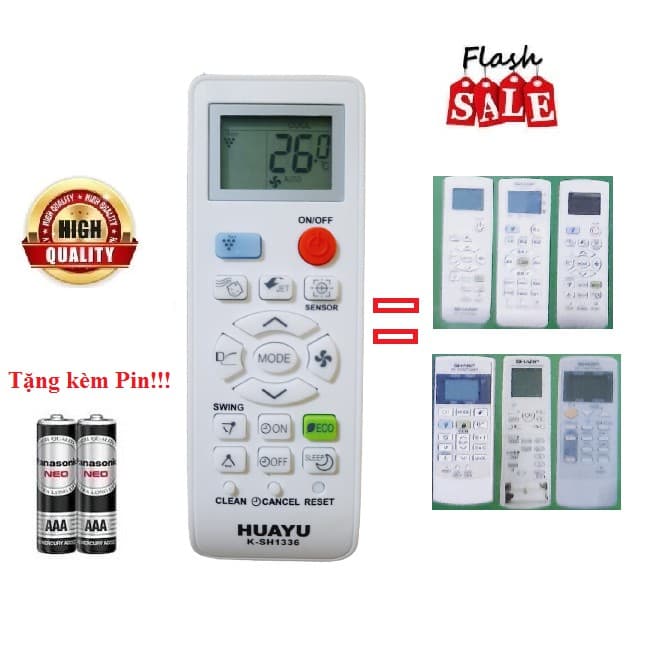 Remote Điều khiển điều hòa Sharp đa năng tất cả các dòng Sharp 1&2 chiều Inverter Hàng mới 100% Tặng kèm Pin