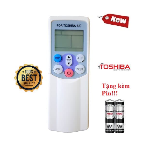 Điều khiển thay thế tương thích cho điều hòa Toshiba 3 1&2 chiều Inverter Hàng tốt 100% Tặng kèm Pin!!!