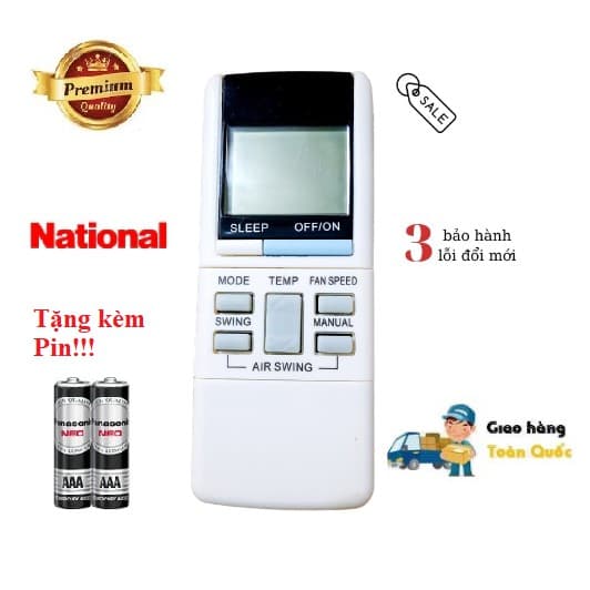 Điều khiển thay thế tương thích cho điều hòa National 1&2 chiều 9000BTU 12000BTU 18000BTU Hàng tốt Tặng kèm Pin
