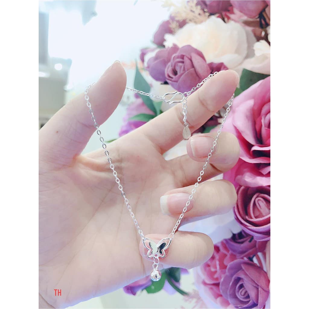 Lắc chân nữ treo bướm và chuông bạc ta lên chân xinh luôn