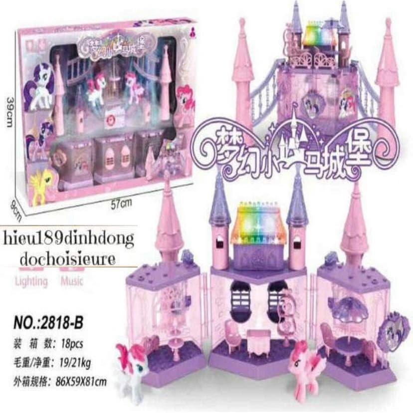 Hộp lâu đài Ngựa Pony và các phụ kiện vật dụng trong nhà có đèn cỡ lớn (ảnh thật)