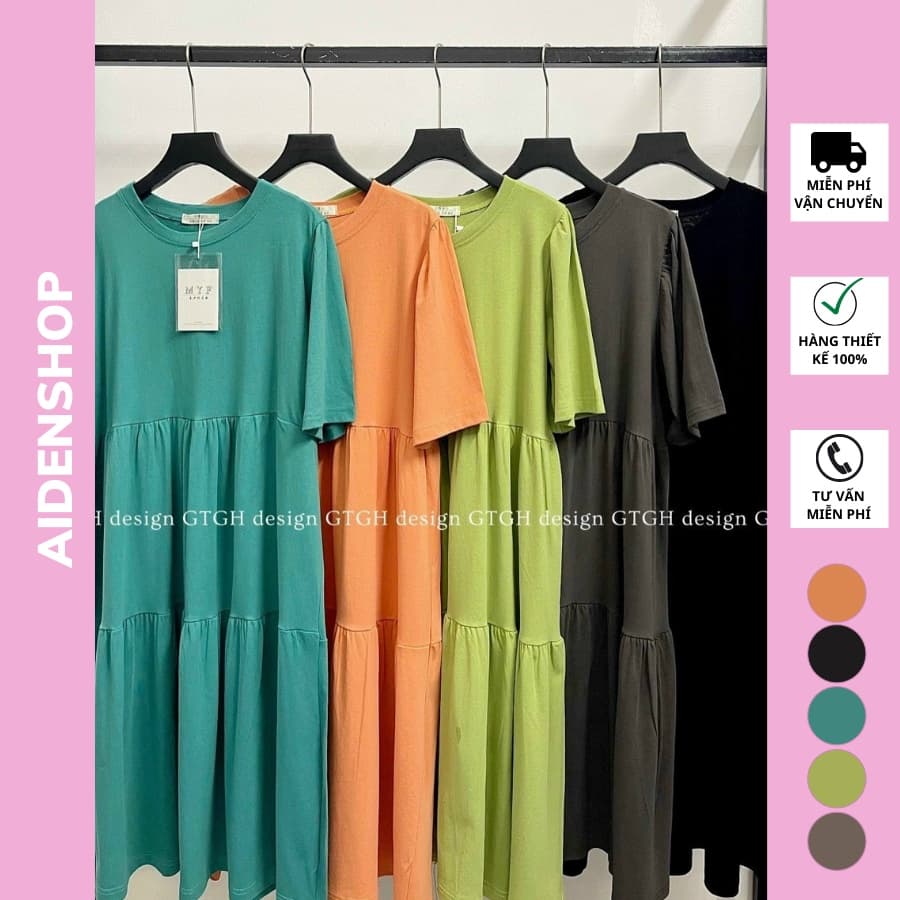 Váy bầu dáng suông chất cotton mát 45 75kg(kèm ảnh thật)