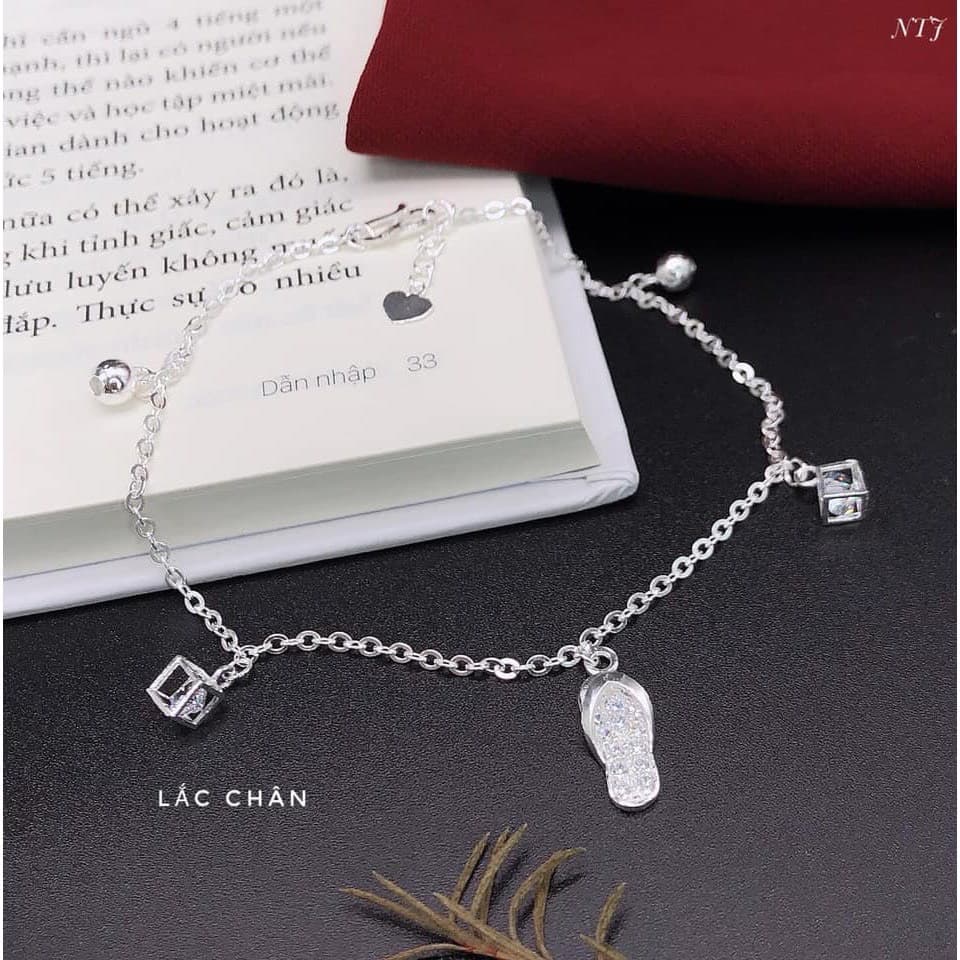 lắc chân bạc ta nguyên chất treo đôi dép cho nữ