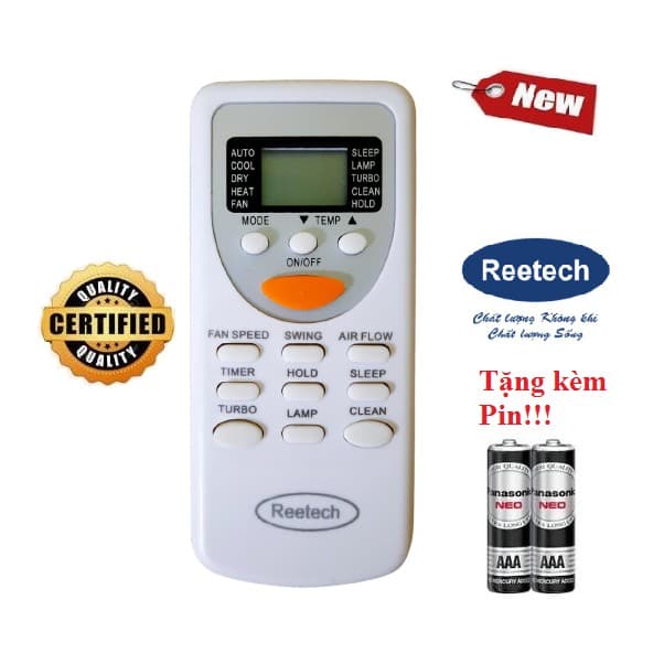 Điều khiển thay thế tương thích cho điều hòa Reetech 5 LOẠI 1&2 chiều Inverter HÀNG TỐT 100% Tặng kèm Pin!!!