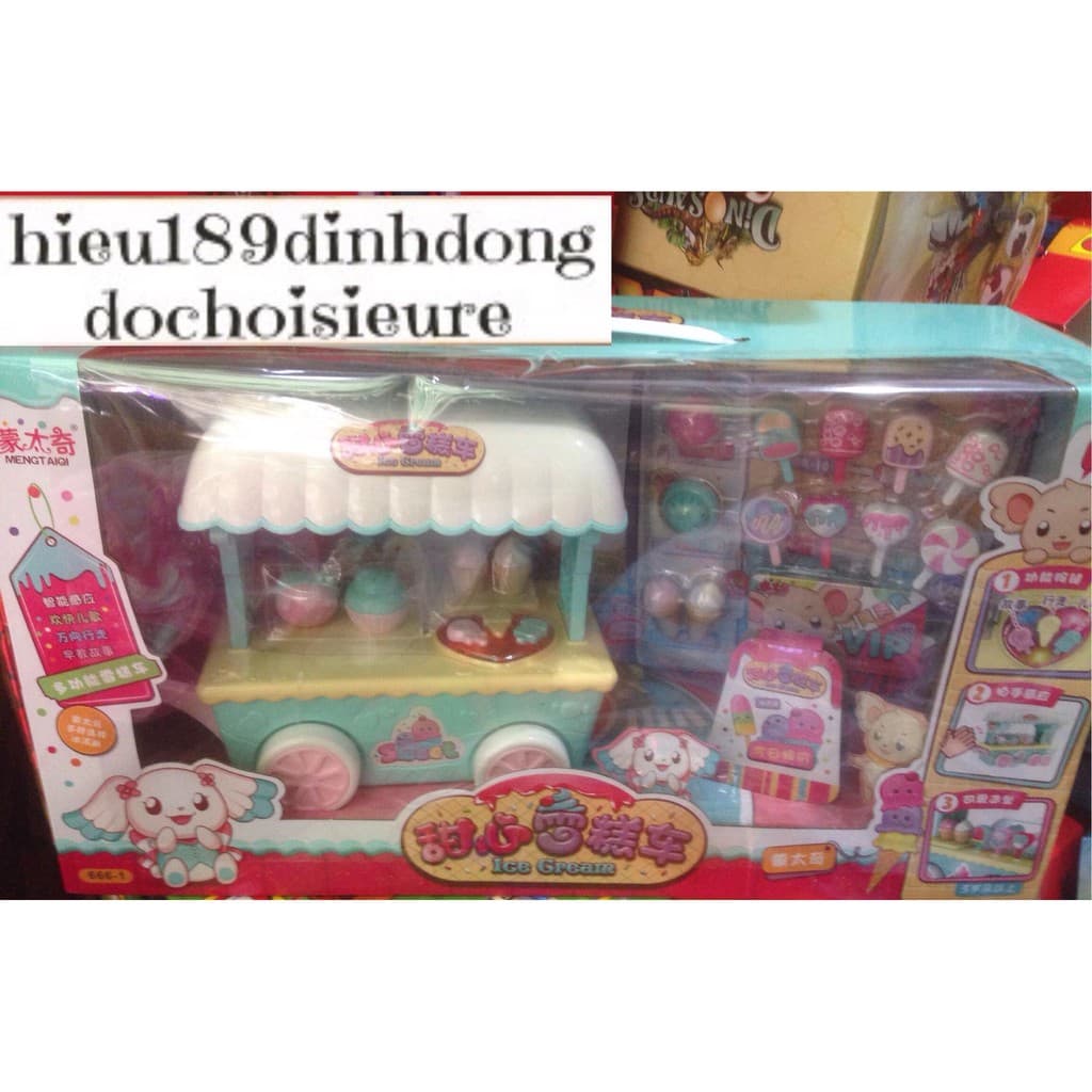 Hộp xe đẩy bán kem cỡ lớn mẫu mới 2019 kèm rất nhiều kem kẹo mút có nhạc có đèn tặng kèm pin (ảnh thật)