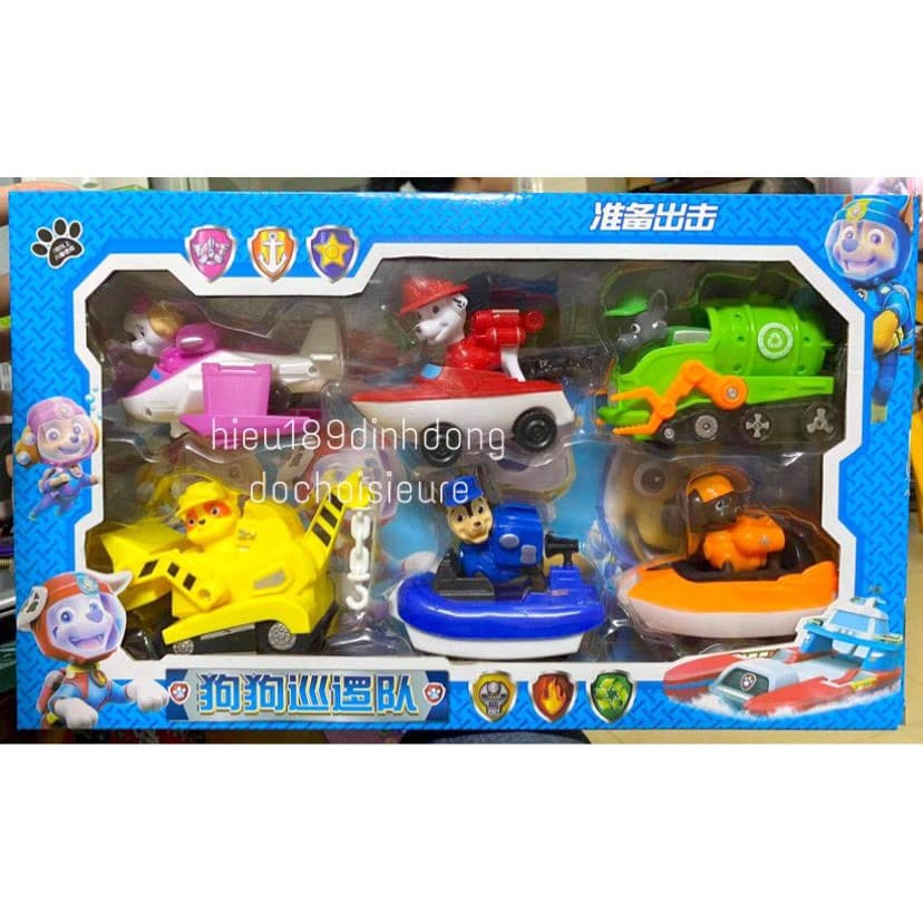 Hộp đồ chơi 6 chú chó cứu hộ paw partrol kèm xe cứu hộ bánh trớn