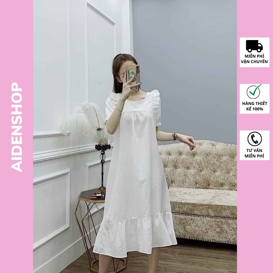 Váy bầu công sở Aidenshop đầm bầu thời trang thiết kế dài mùa hè chất đũi mát