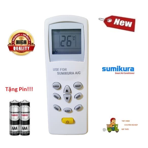 Remote Điều khiển thay thế tương thích cho điều hòa Sumikura 3 LOẠI 1 & 2 chiều Inverter Hàng mới 100% Tặng Pin