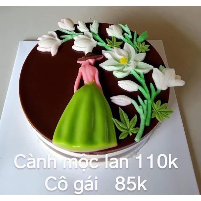 Set khuôn silicon hoa mộc lan và cô gái váy dài