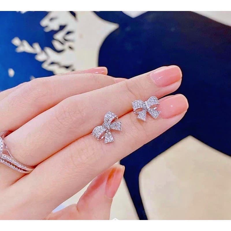 Bông tai bạc khuyên tai bạc cáo cấp dạng thắt nơ mẫu mới