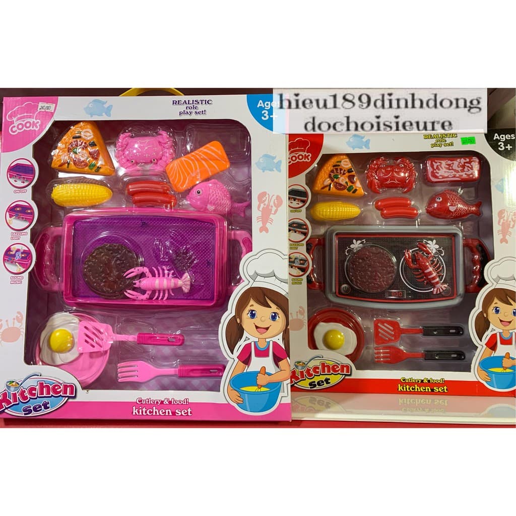 Bộ đồ chơi nấu bếp nướng có nhạc có đèn tặng kèm pin (Khách hàng chat chọn màu)