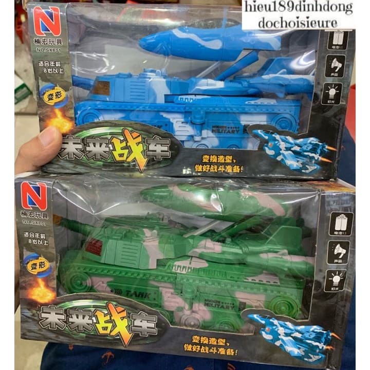 Xe tặng tank biến hình máy bay chạy pin có nhạc có đèn có video (Khách chat chọn màu hoặc shop giao màu ngẫu nhiên)