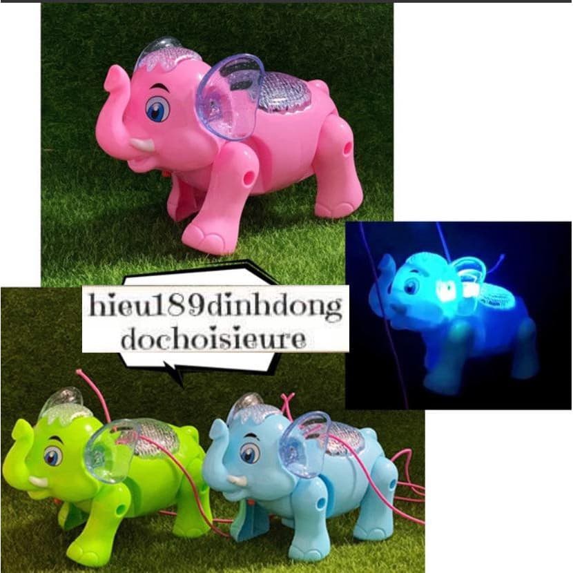 Đồ chơi Voi chạy pin có nhạc có đèn kèm dây dắt tặng kèm pin (Khách chat chọn màu)