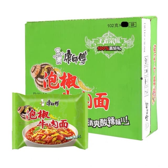 1 Thùng 24 Gói Mỳ tôm Sư Phụ Khang Bò Ngũ Vị màu xanh (24x100gr)