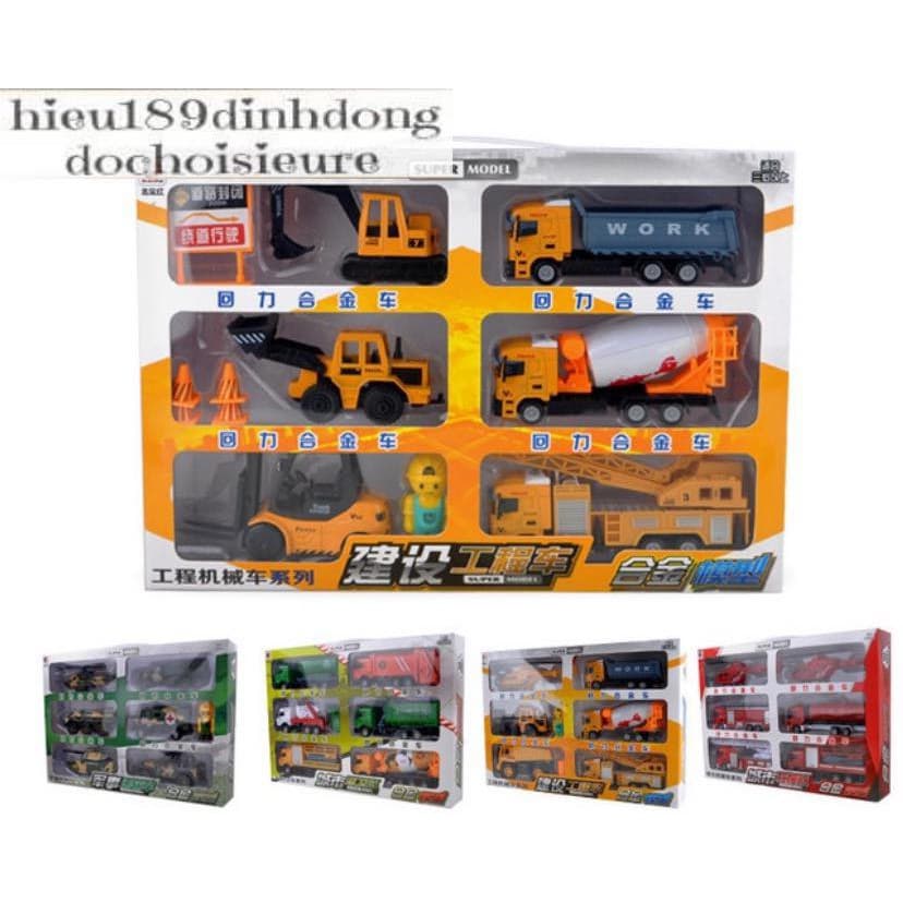Bộ 6 xe cỡ lớn hợp kim sắt kết hợp nhựa nhiều chủ đề (Khách chat chọn mẫu)