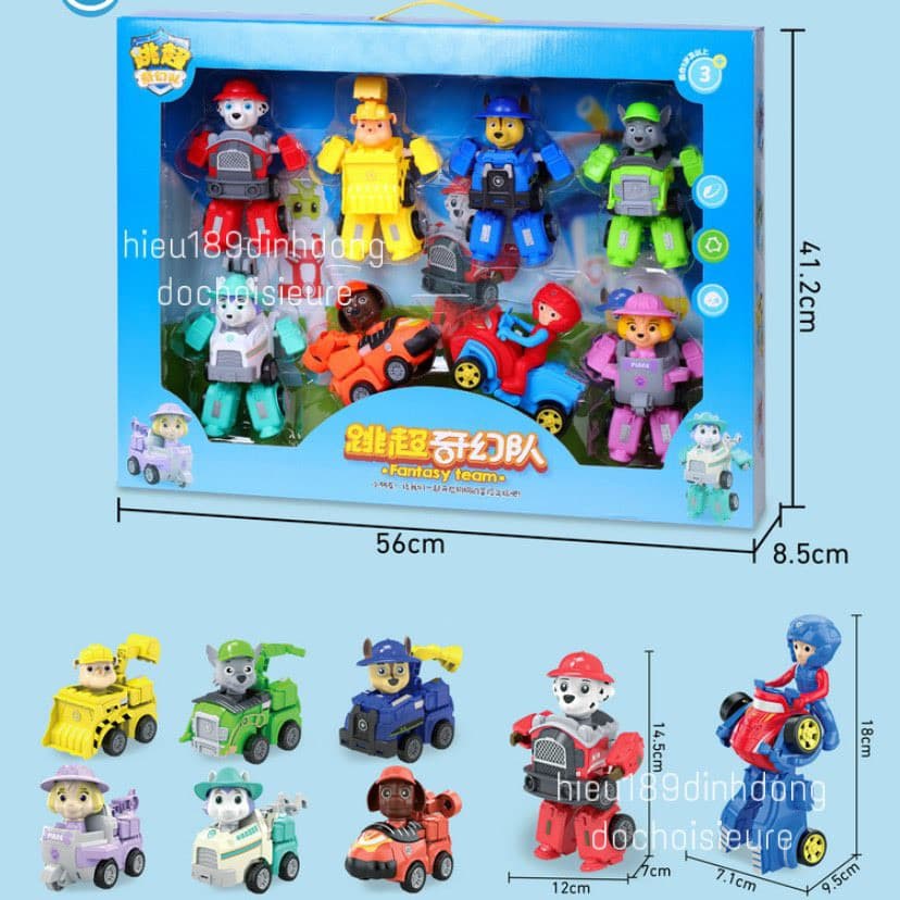 Hộp đồ chơi 7 chú chó cứu hộ paw partrol kèm đội trưởng biến hình robot (ảnh thật)