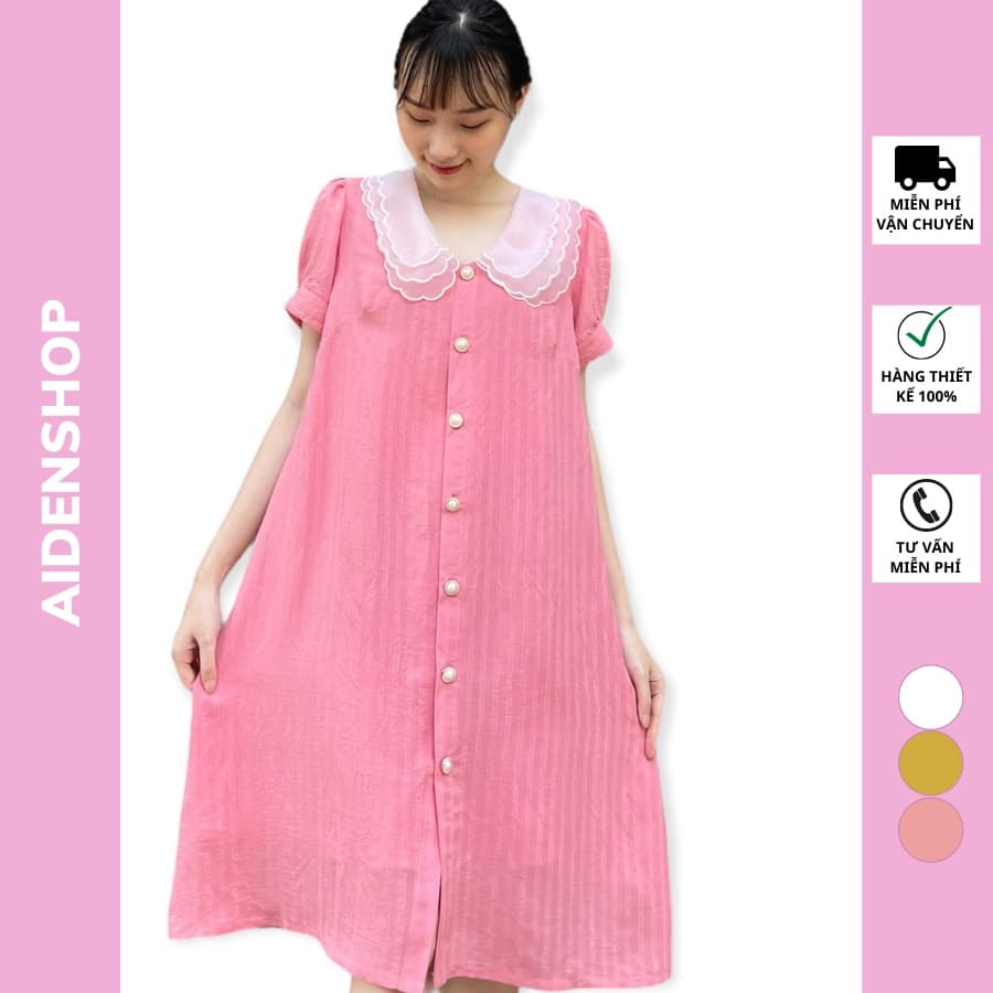 Đầm bầu thiết kế đẹp Aidenshop công sở chất lụa hàn thời trang màu trắng hồng vàng