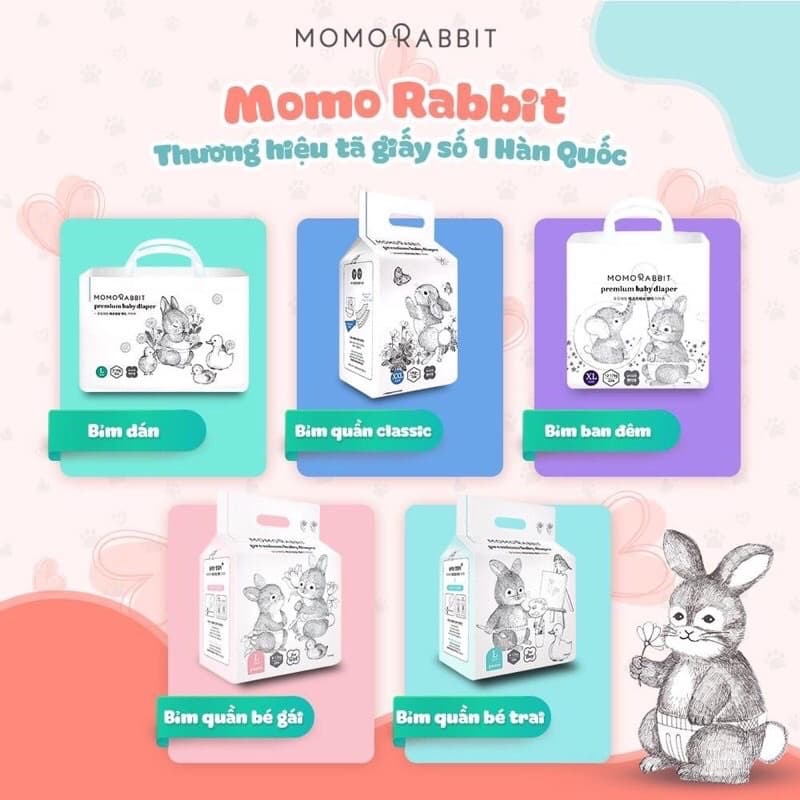 Bỉm MomoRabbit Dán Quần Dán S50 M44 L40 XL36 Quần L28 XL22 XXL18