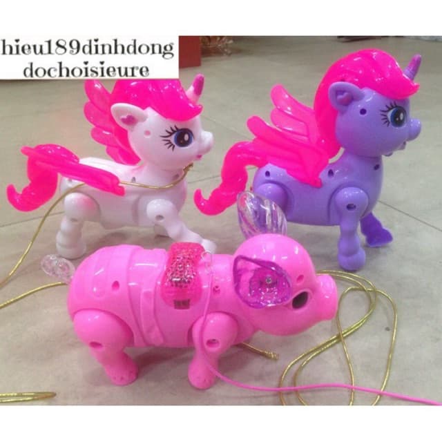 Đồ chơi Lợn Heo ngựa pony chó chạy pin có nhạc có đèn kèm dây dắt tặng kèm pin video ảnh thật