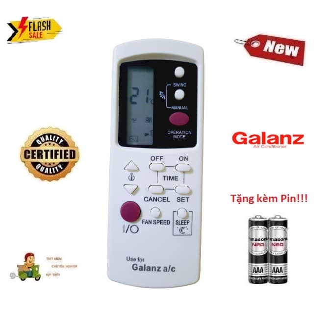 Remote Điều khiển điều hòa Galanz các dòng Galanz 1&2 chiều Inverter Hàng loại tốt mới 100% Tặng kèm Pin