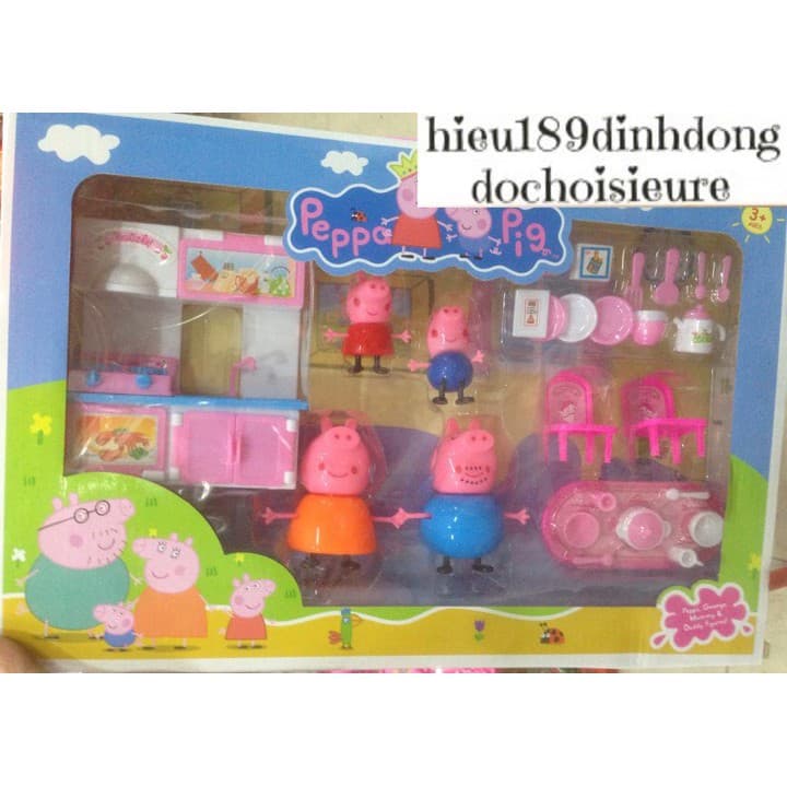 Hộp đồ chơi bếp bàn ăn chủ đề heo peppa pig (ảnh thật)
