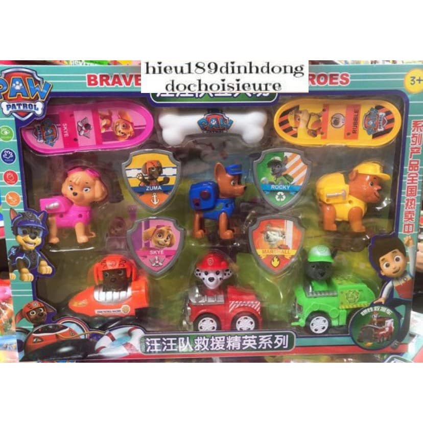 Đồ chơi chó cứu hộ paw kèm xe và ván trượt huy hiệu