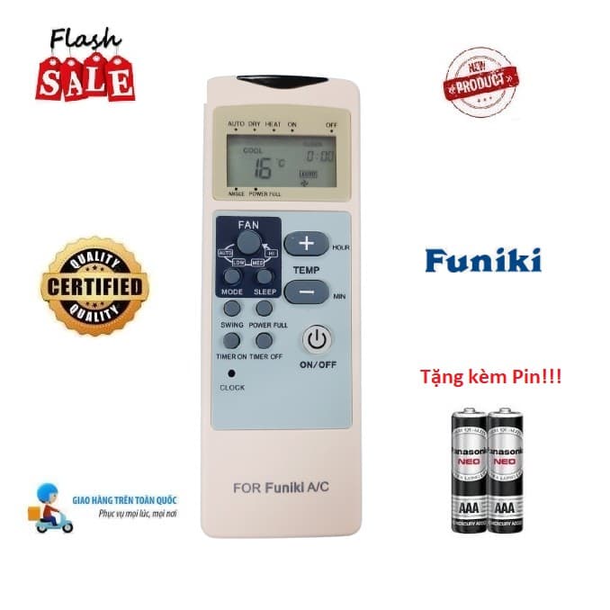 Remote Điều khiển điều hòa Funiki 3 LOẠI 1&2chiều Inverter các dòng SC SH HSC 09 12 18 24 Tặng Pin