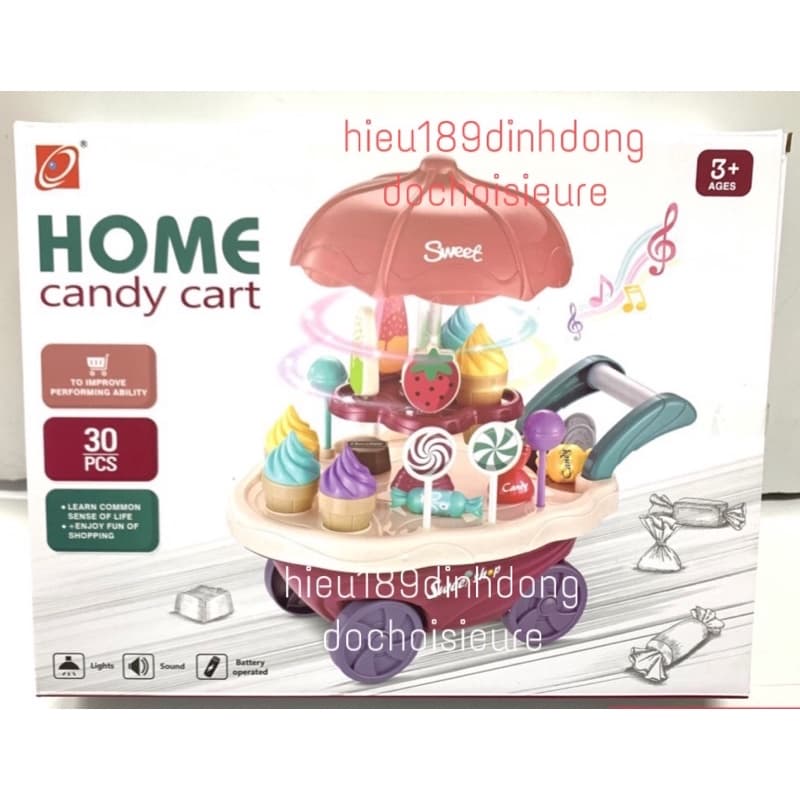 Xe kem: xe đẩy bán kem mới trục xoay 360 độ phát sáng có nhạc (tặng kèm pin)