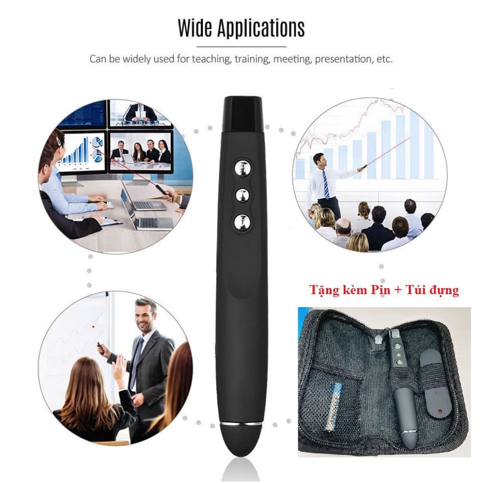 Bút Chỉ Trình Chiếu Slide PowerPoint Laser model PP1000 Nhạy Độ Bền Cao XỊN Fullbox Tặng kèm Pin + Túi đựng
