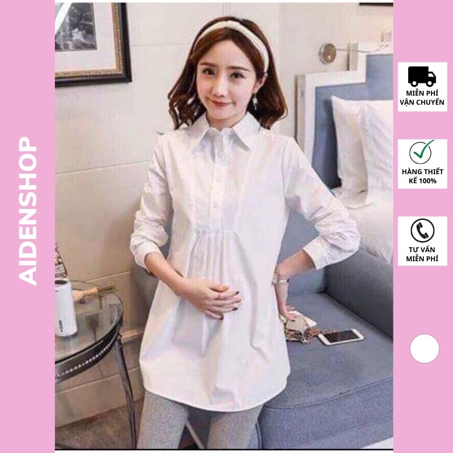Áo bầu đẹp 2021 áo sơ mi công sở dài tay chất thô mềm mát