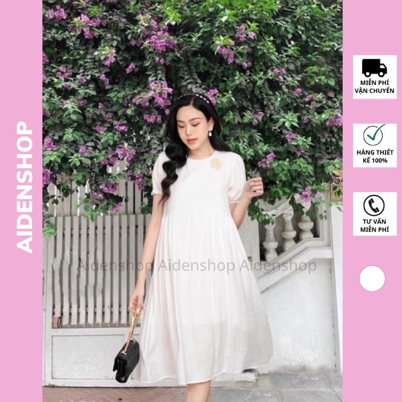 Váy bầu thời trang thiết kế Aidenshop Đầm bầu công sở suông sau sinh màu trắng dự tiệc