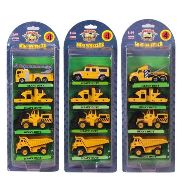 Bộ 4 xe sắt công trình Wheeler tỷ lệ 1:64 (Khách hàng chat chọn mẫu hoặc shop gửi ngẫu nhiên)