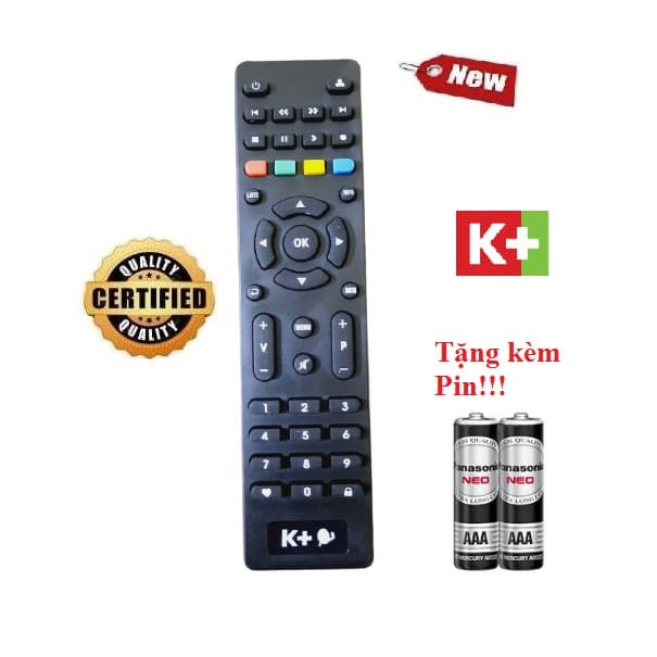 Điều khiển thay thế tương thích cho đầu thu K+ HD HÀNG 100% Tặng kèm Pin!!!