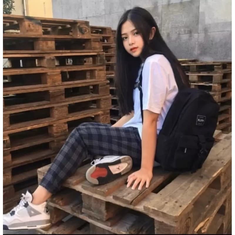 Quần baggy đũi nữ quần kẻ nữ