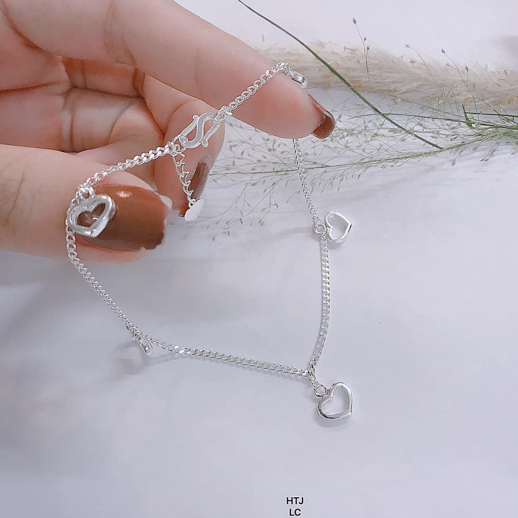 Lắc chân nữ bạc lắc chân kiểu dây đơn chắc chắn kết hợp tim rỗng