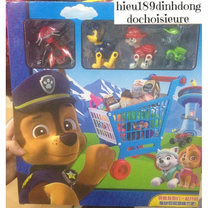 Hộp đồ chơi xe đẩy siêu thị kèm chó cứu hộ (ảnh thật)