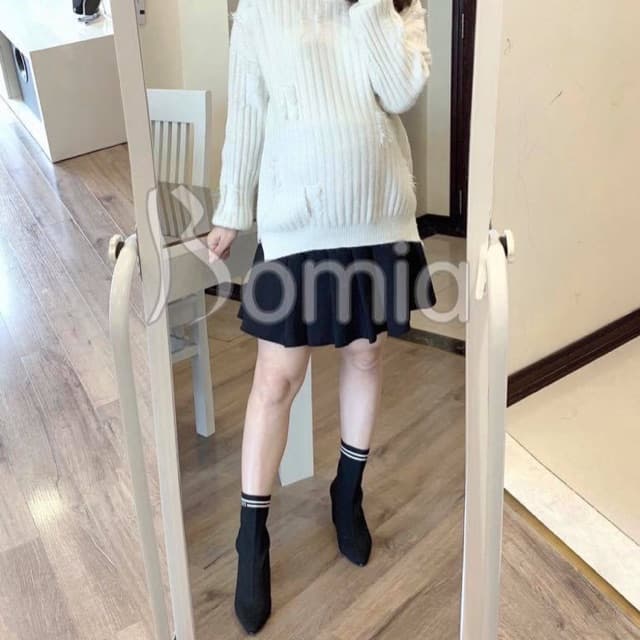 Chân váy bầu xếp li có đáp bụng chun chỉnh quần trong