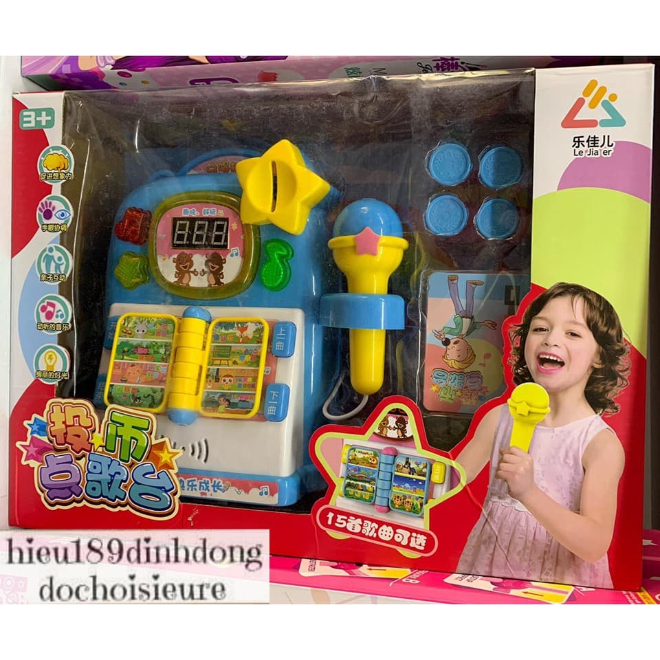Hộp đồ chơi máy hát tính tiền xu có mic có nhạc cho bé tặng kèm pin