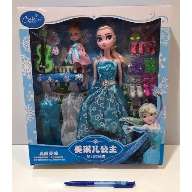 Hộp đồ chơi Elsa khớp kèm giày dép phụ kiện quần áo và búp bê em bé (ảnh thật)