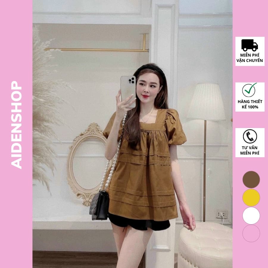 Áo bầu đẹp babydoll công sở thời trang hai màu nâu trắng đi chơi giá rẻ