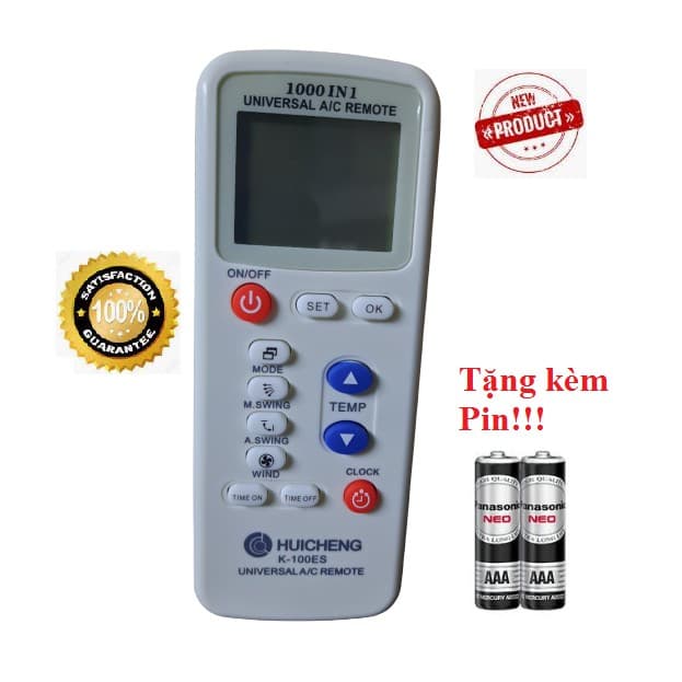 Điều khiển thay thế tương thích cho điều hòa đa năng 1000 in 1 K 100ES Hàng tốt Tặng kèm Pin