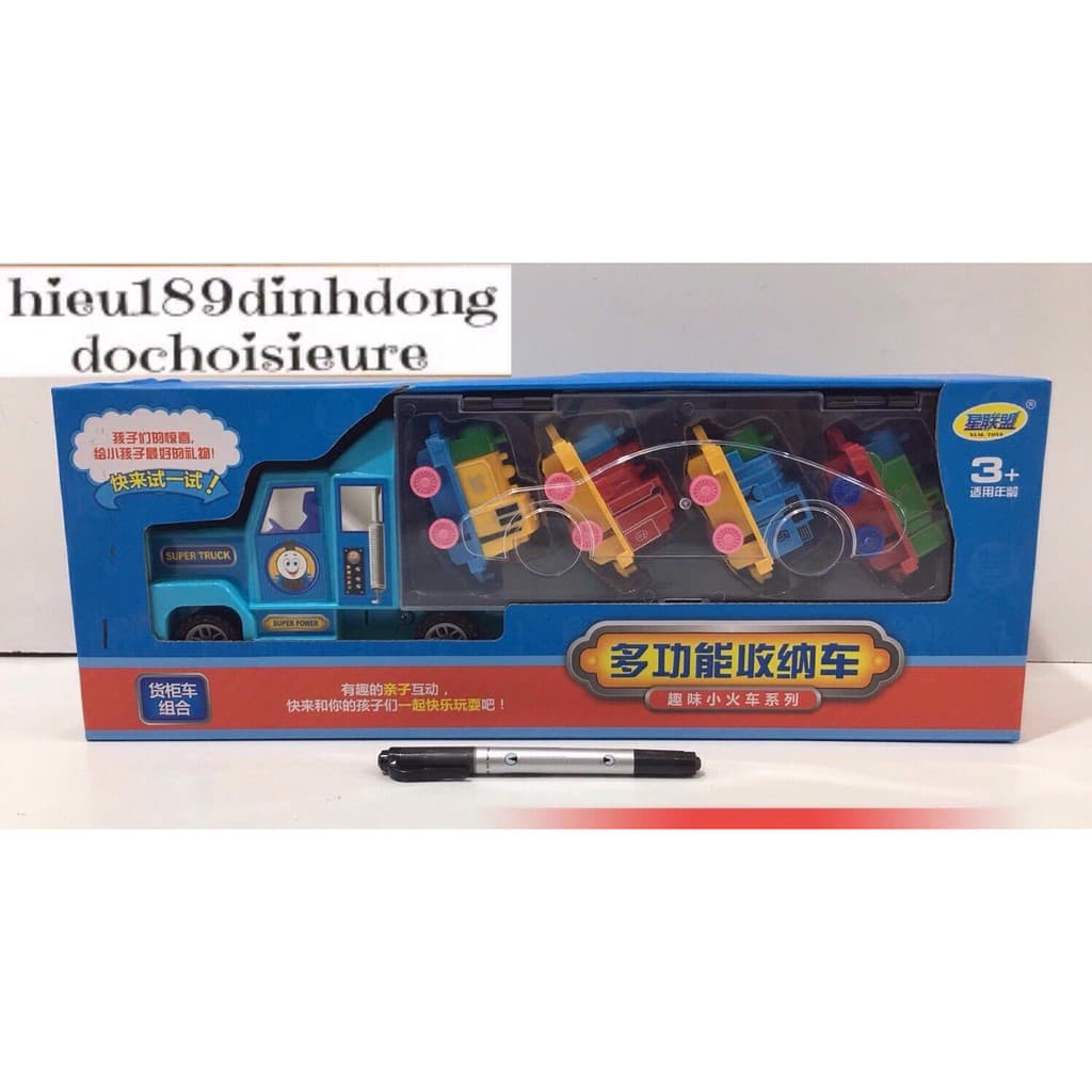 Hộp đồ chơi xe container chở tàu thomas (ảnh thật)