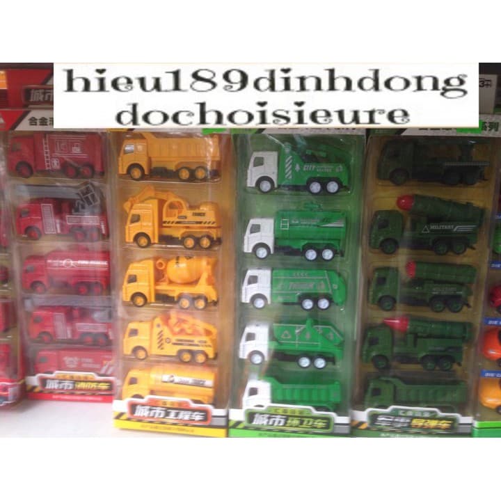 Bộ 5 Xe Sắt Cứu Hỏa công trình kick thước 9.5x5 cm (ảnh thật) (Khách chat chọn mẫu)