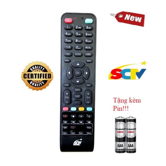 Điều khiển thay thế tương thích cho đầu thu truyền hình cáp SCTV Hàng tốt 100% Tặng kèm Pin!!!